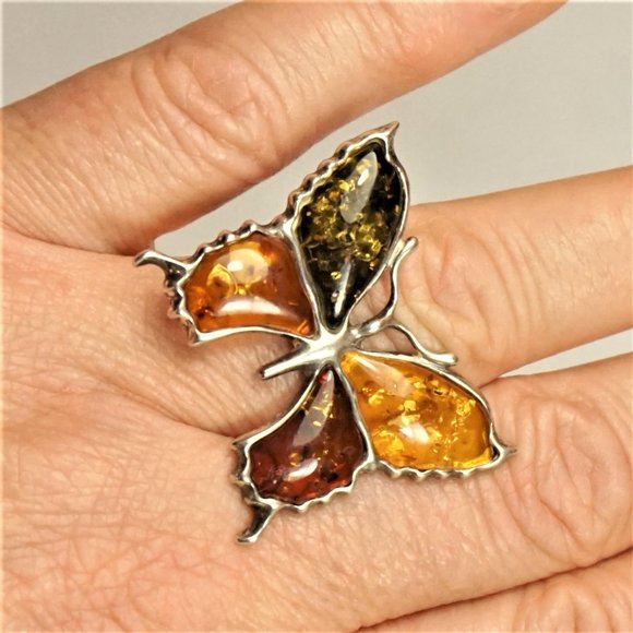 BALTIC AMBER STERLING BUTTERFLY RING SIZE 7.75 GIFT FOR WOMEN - Picture 5 of 13